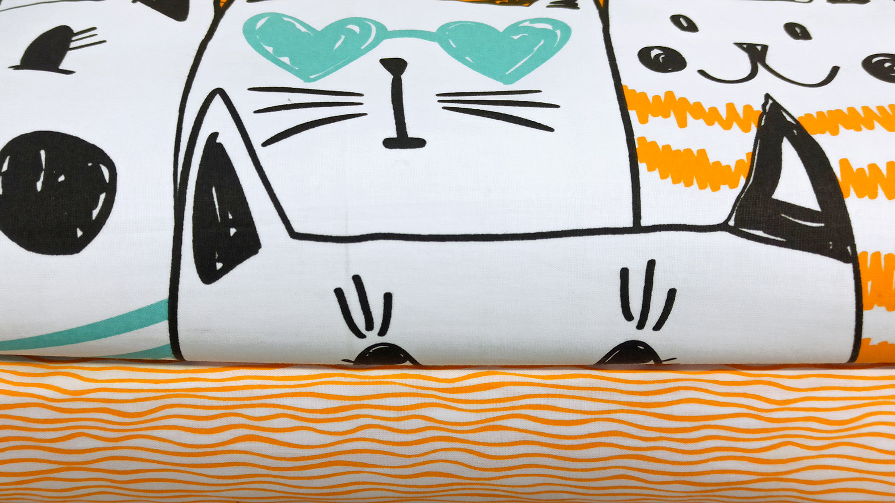 Bed sheet set pillowcases fantasy print 100% cotton Made in Italy ORANGE CATS