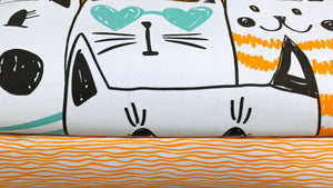 Bed sheet set pillowcases fantasy print 100% cotton Made in Italy ORANGE CATS