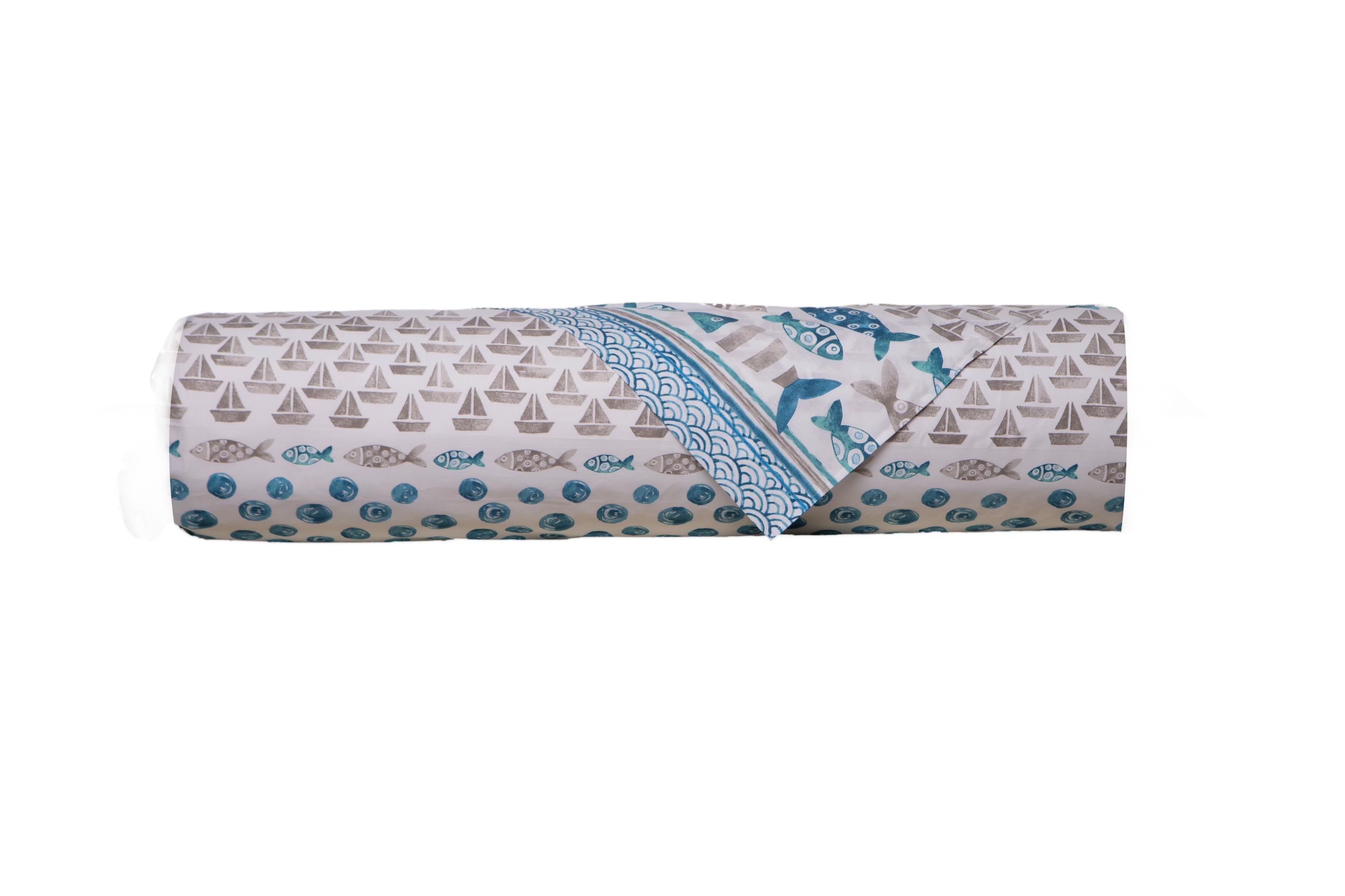 100% cotton bed sheet set made in Italy LIGHT BLUE MONGOLFIERE