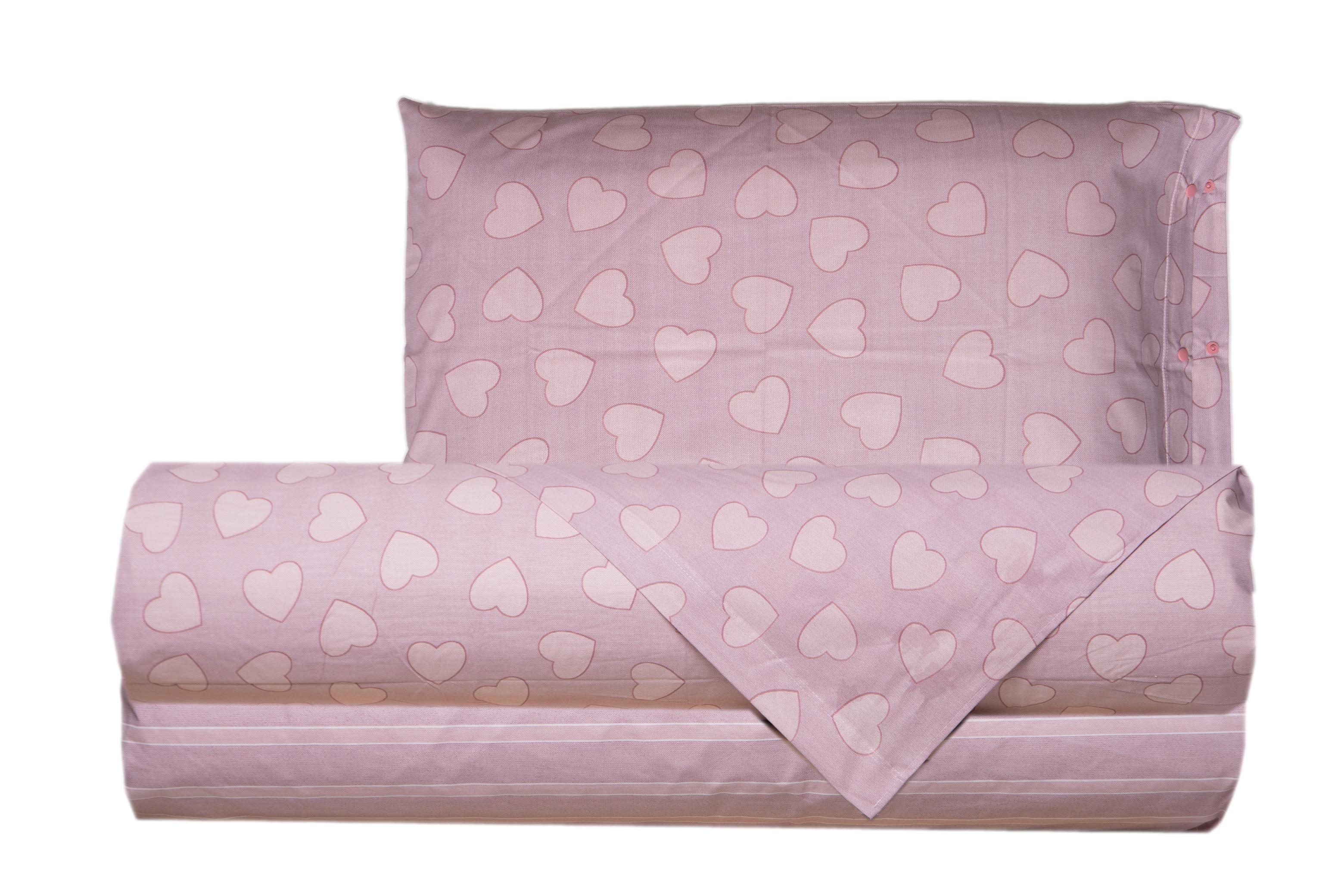 Completo letto lenzuola 100% cotone made in italy CUORI ROSA