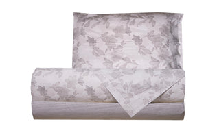 Completo letto lenzuola federe letto stampa fantasia 100% cotone Made in Italy GIGLI GRIGIO