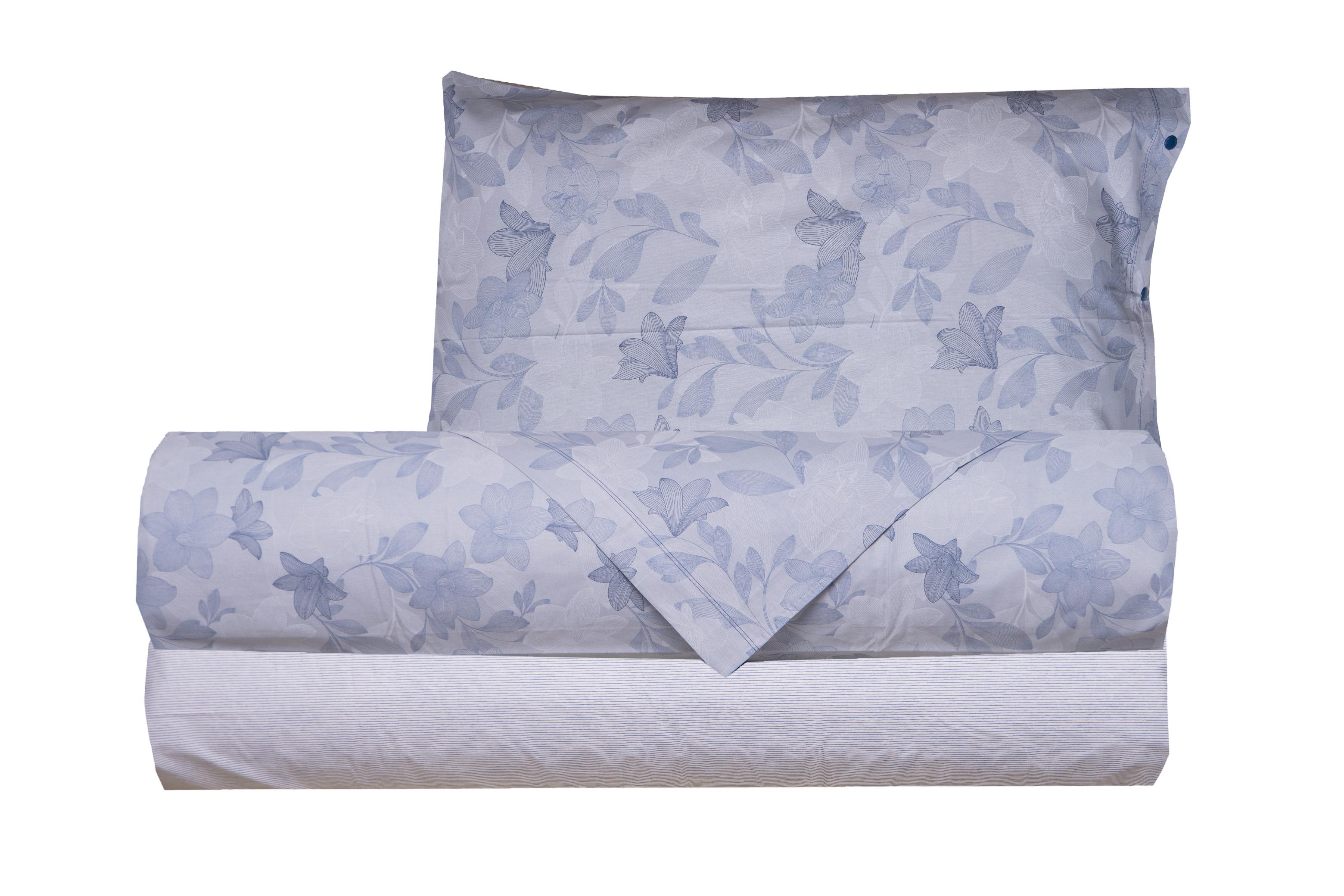 Completo letto lenzuola federe letto stampa fantasia 100% cotone Made in Italy GIGLI AZZURRO