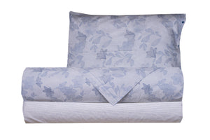 Juego de sábanas fundas de almohada estampado fantasía 100% algodón Made in Italy GINKGO AZUL CLARO