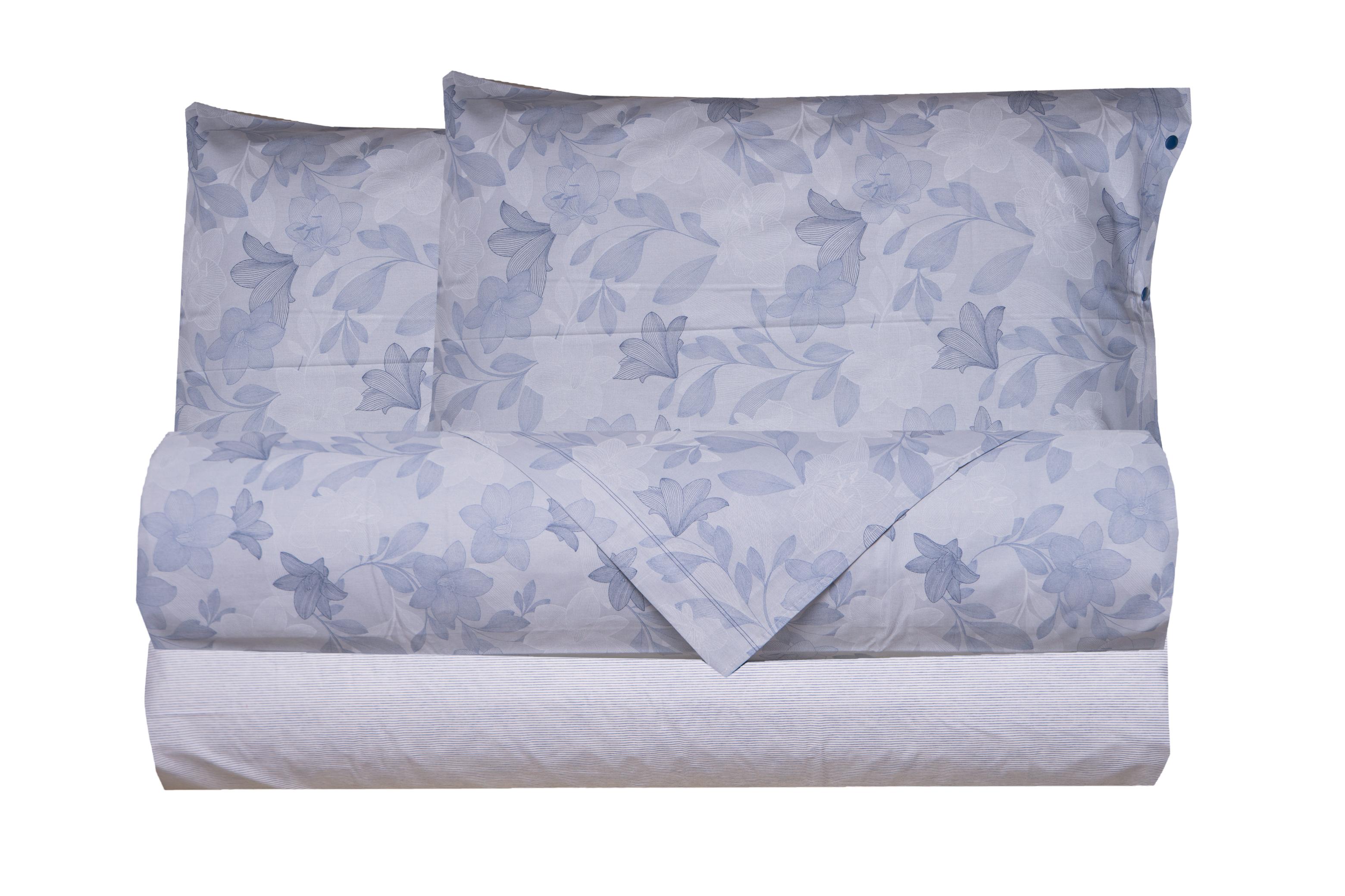 Completo letto lenzuola federe letto stampa fantasia 100% cotone Made in Italy GIGLI AZZURRO