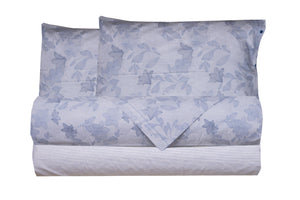 Juego de sábanas fundas de almohada estampado fantasía 100% algodón Made in Italy GINKGO AZUL CLARO