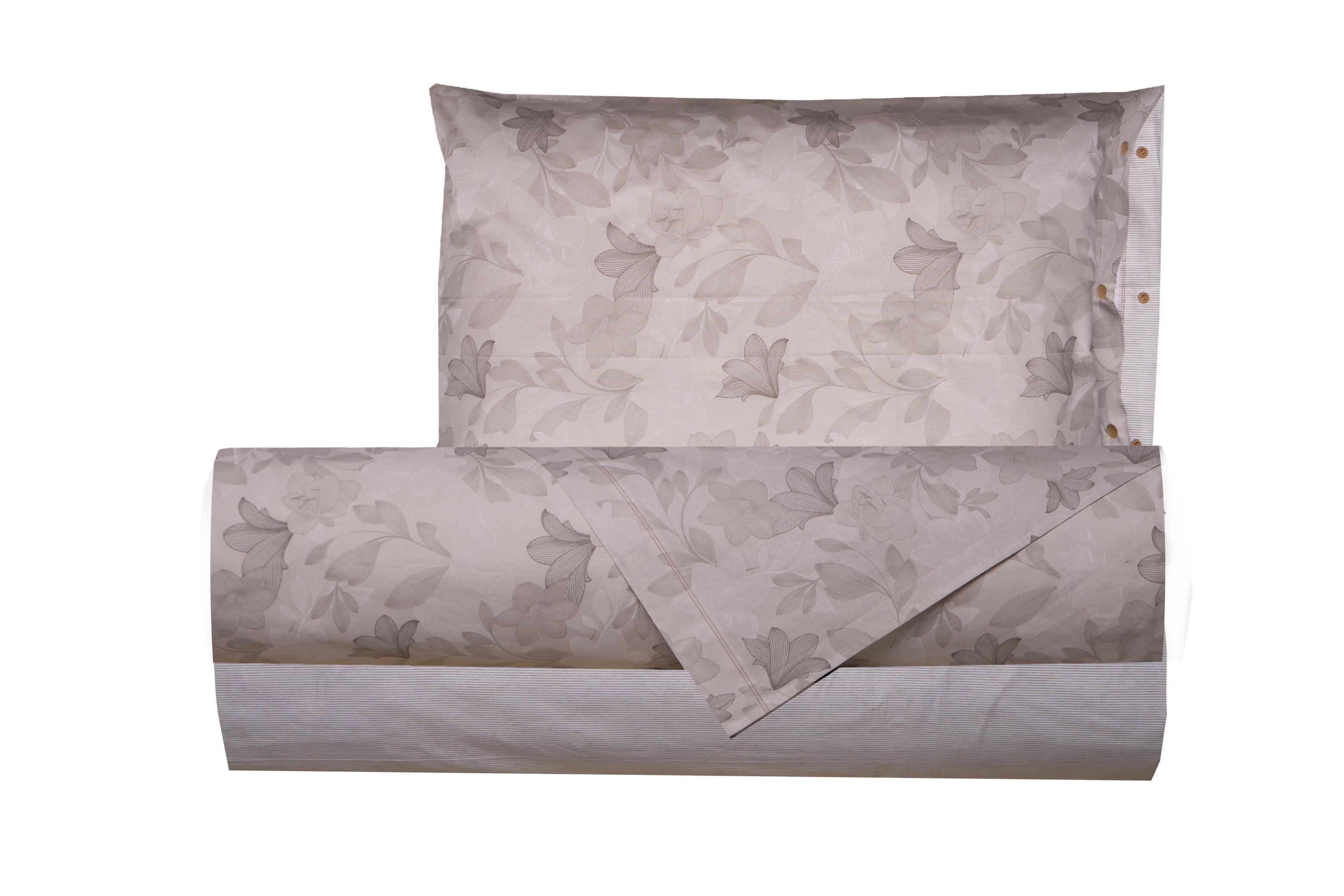 Completo letto lenzuola federe letto stampa fantasia 100% cotone Made in Italy GIGLI TORTORA