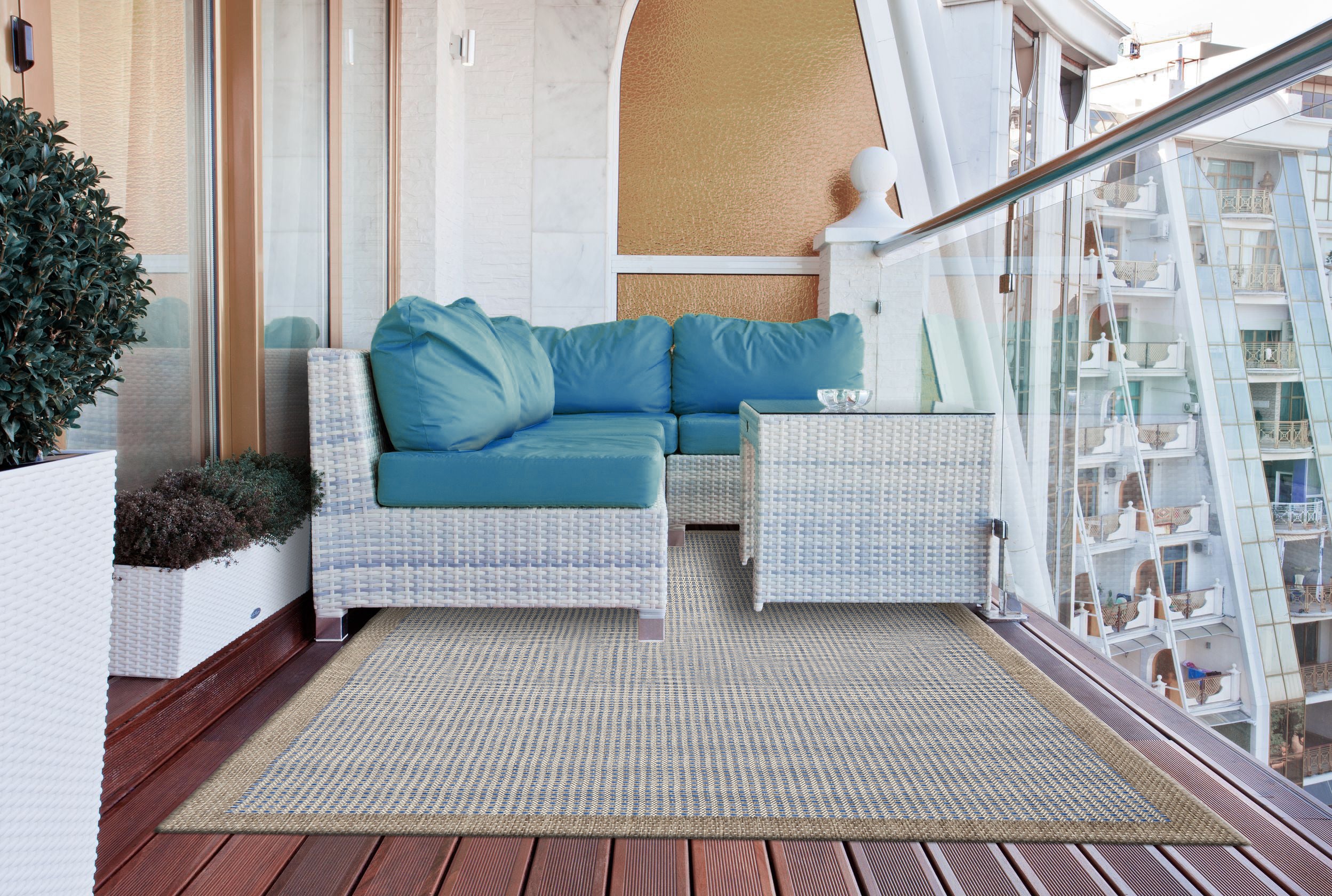 Tappeto da esterno per balcone giardino terrazzo salotto resistente a pioggia sole raggi UV antimacchia antimuffa retro antiscivolo BLU - SmartDecoHome