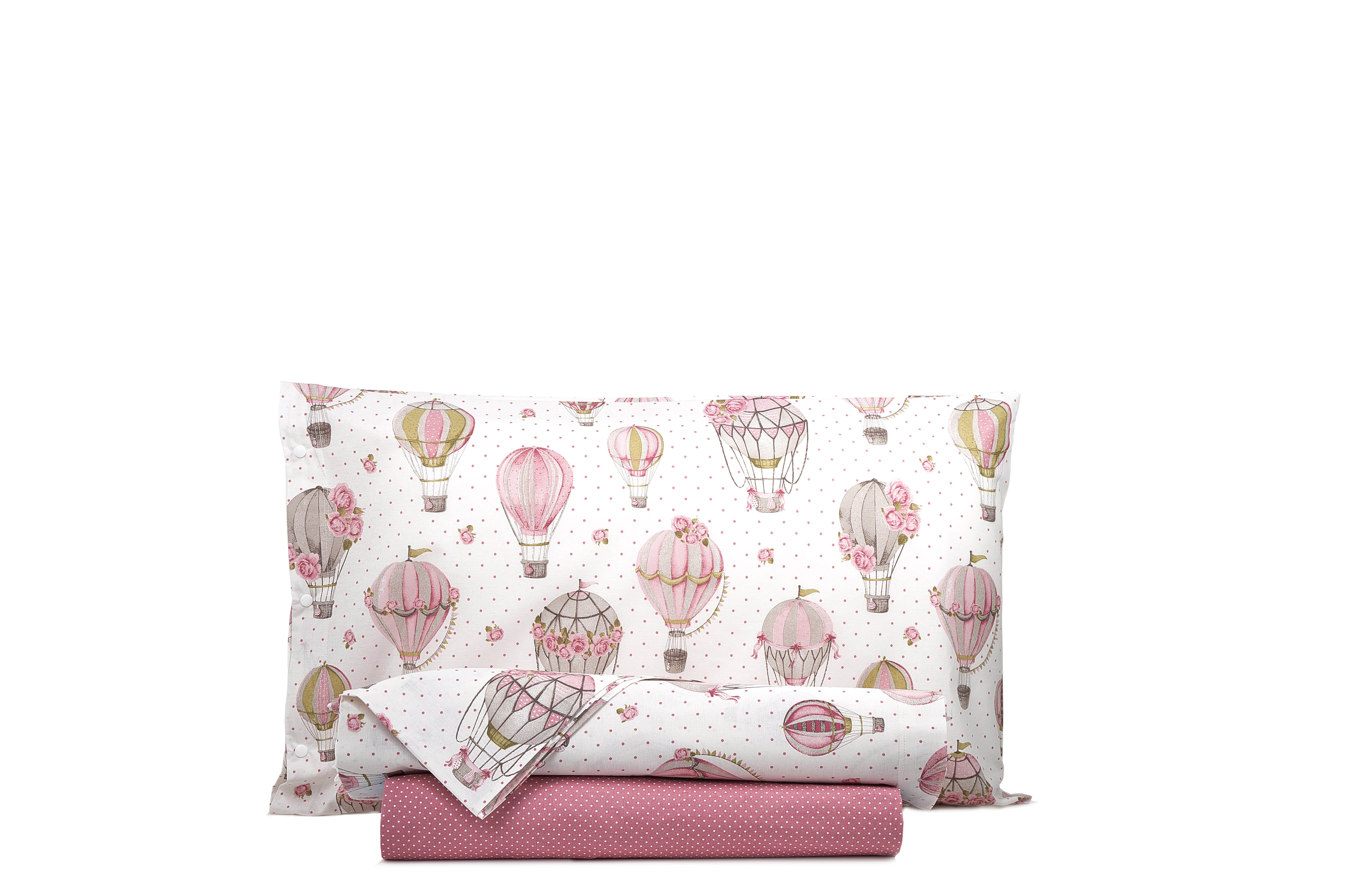 Completo letto lenzuola 100% cotone made in italy MONGOLFIERE ROSA - SmartDecoHome